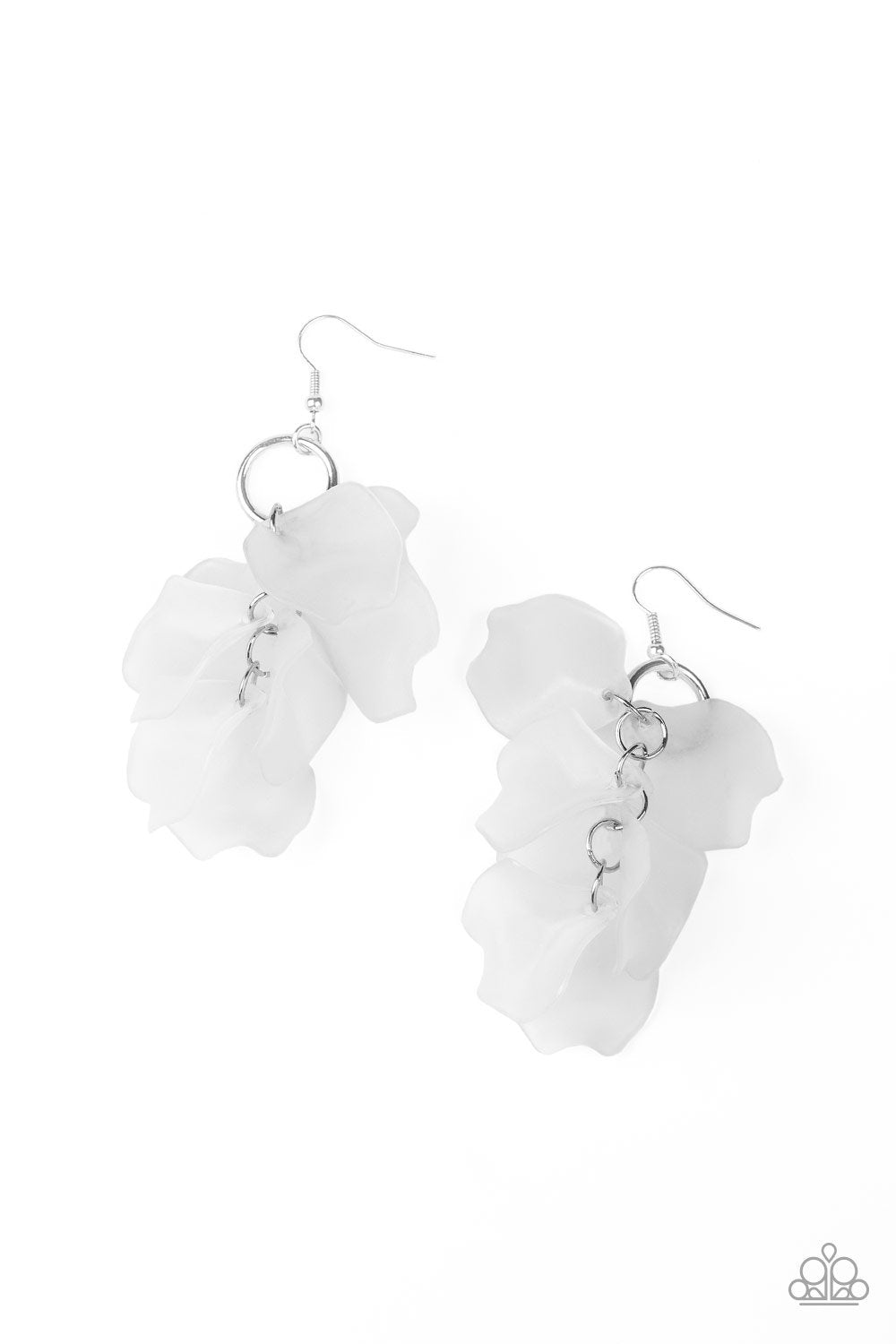 Glass Gardens White Acrylic Flower Petal Earrings - Paparazzi Accessories- lightbox - CarasShop.com - Paparazzi Jewelry by Cara Jewels