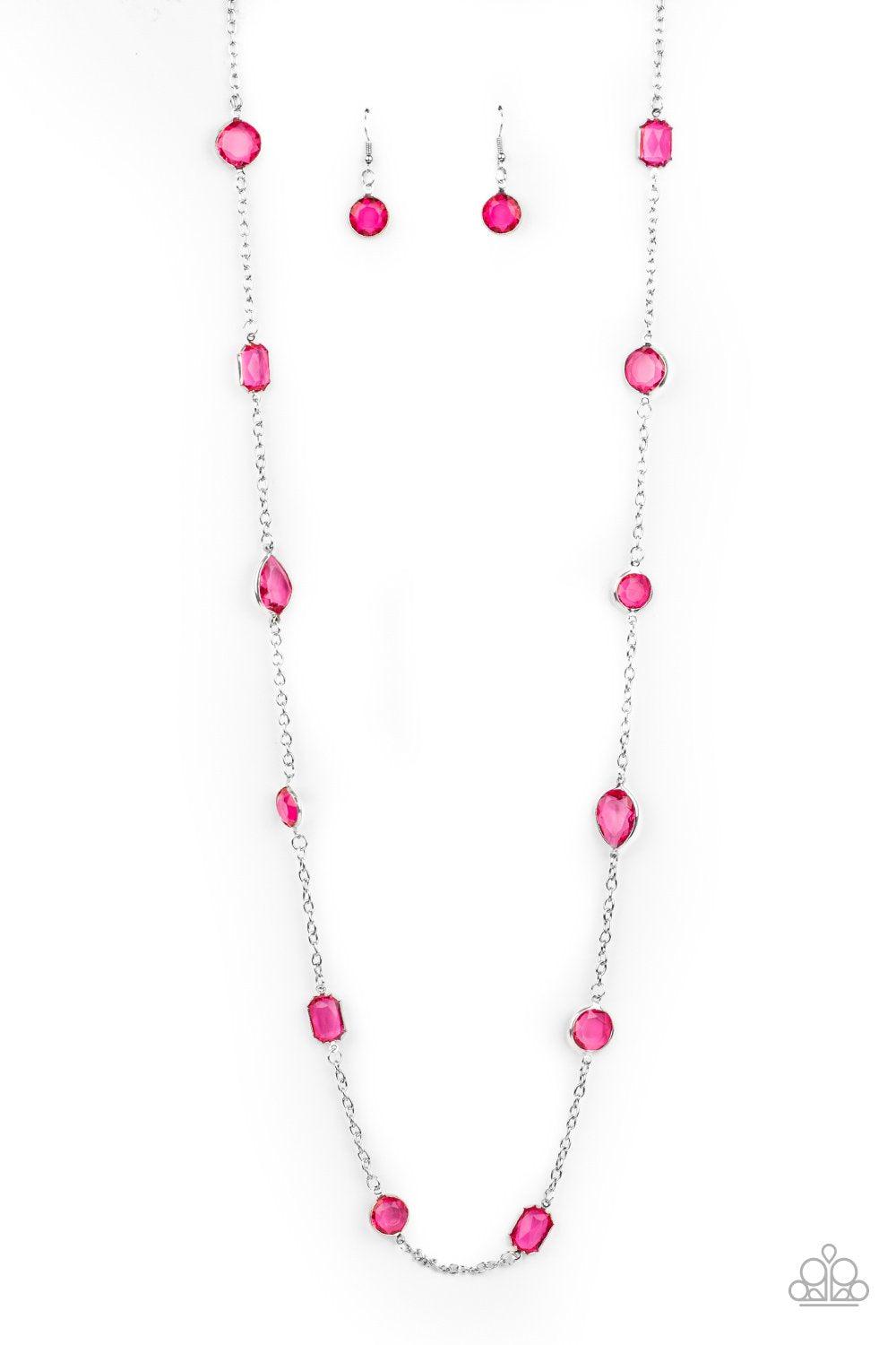 Glassy Glamorous Pink and Silver Necklace - Paparazzi Accessories- lightbox - CarasShop.com - Paparazzi Jewelry by Cara Jewels