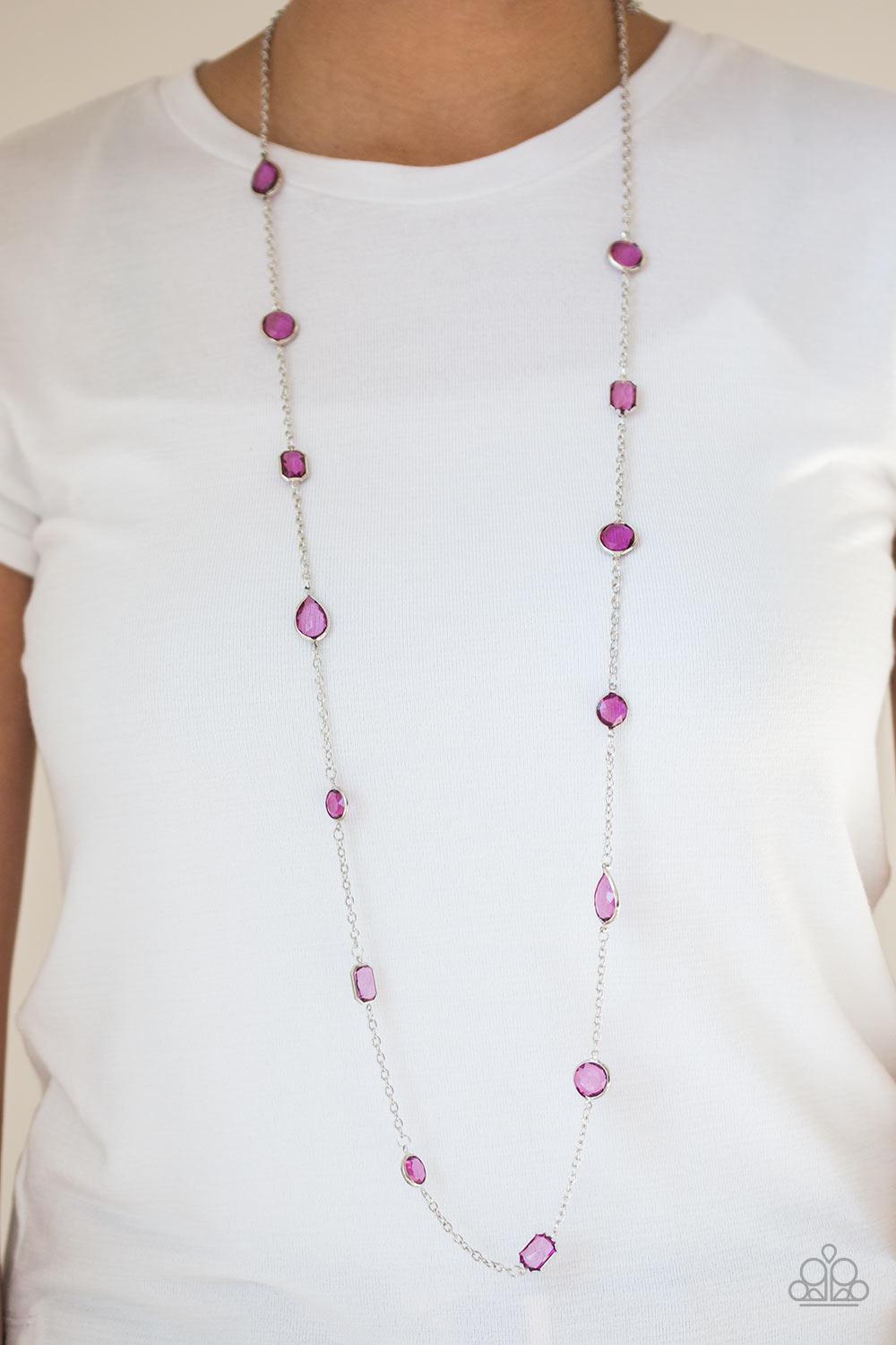 Glassy Glamorous Purple and Silver Necklace - Paparazzi Accessories- on model - CarasShop.com - Paparazzi Jewelry by Cara Jewels
