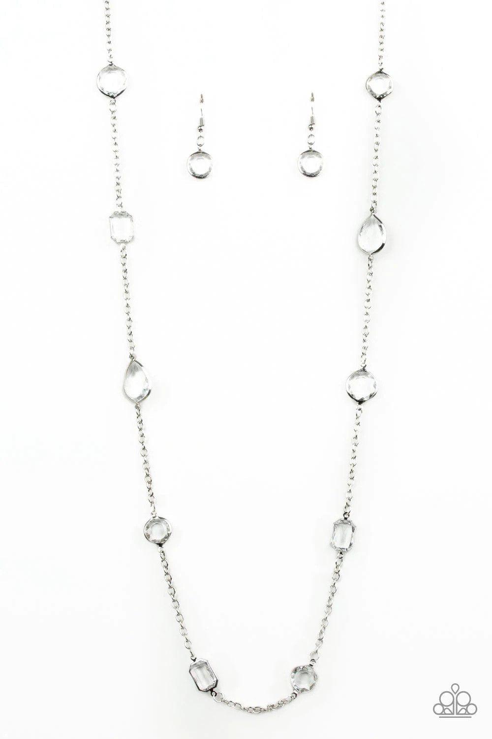 Glassy Glamorous White Necklace - Paparazzi Accessories- lightbox - CarasShop.com - Paparazzi Jewelry by Cara Jewels