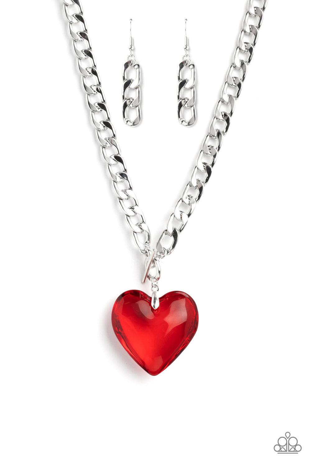 GLASSY-Hero Red Heart Necklace - Paparazzi Accessories- lightbox - CarasShop.com - Paparazzi Jewelry by Cara Jewels
