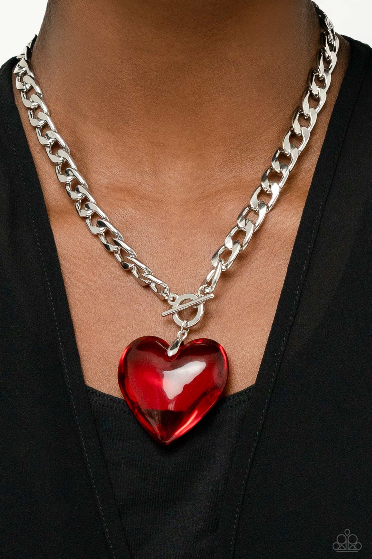 GLASSY-Hero Red Heart Necklace - Paparazzi Accessories- on model - CarasShop.com - Paparazzi Jewelry by Cara Jewels