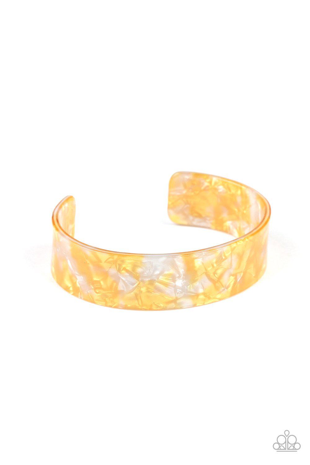 Glaze Daze Yellow Acrylic Cuff Bracelet - Paparazzi Accessories- lightbox - CarasShop.com - Paparazzi Jewelry by Cara Jewels
