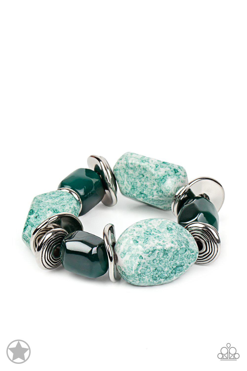 Glaze of Glory Blue Chunky Bead Stretch Bracelet - Paparazzi Accessories- lightbox - CarasShop.com - Paparazzi Jewelry by Cara Jewels