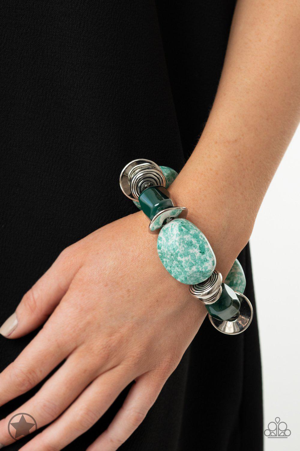 Glaze of Glory Blue Chunky Bead Stretch Bracelet - Paparazzi Accessories- on model - CarasShop.com - Paparazzi Jewelry by Cara Jewels