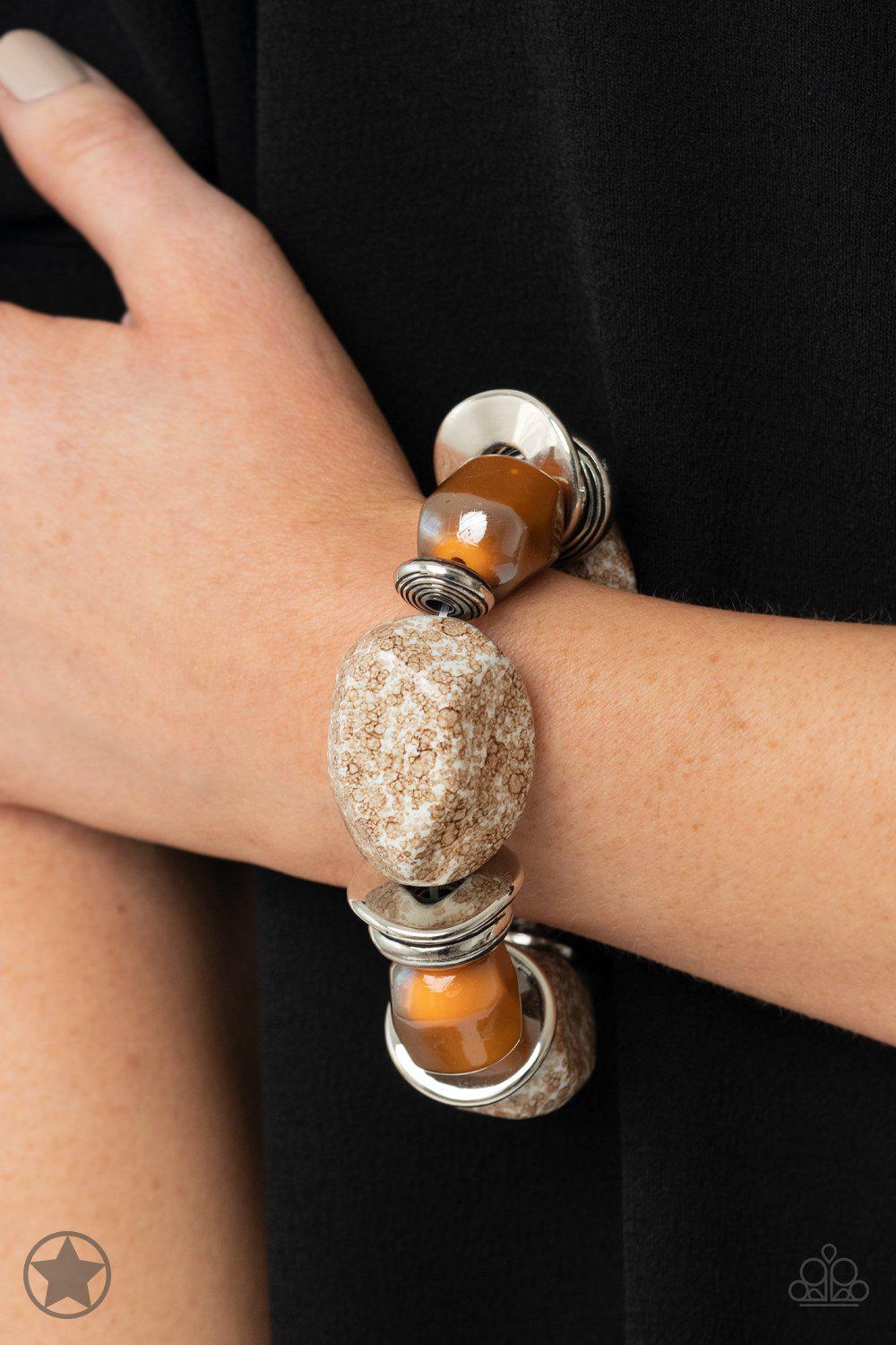 Glaze of Glory Peach Chunky Bead Stretch Bracelet - Paparazzi Accessories- on model - CarasShop.com - Paparazzi Jewelry by Cara Jewels