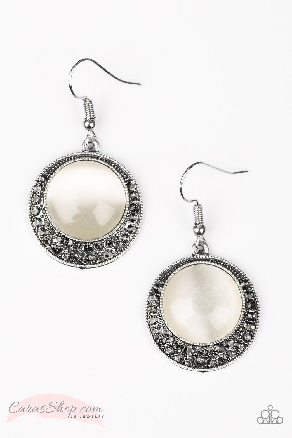 Gleam Away White Moonstone Earrings - Paparazzi Accessories- lightbox - CarasShop.com - Paparazzi Jewelry by Cara Jewels