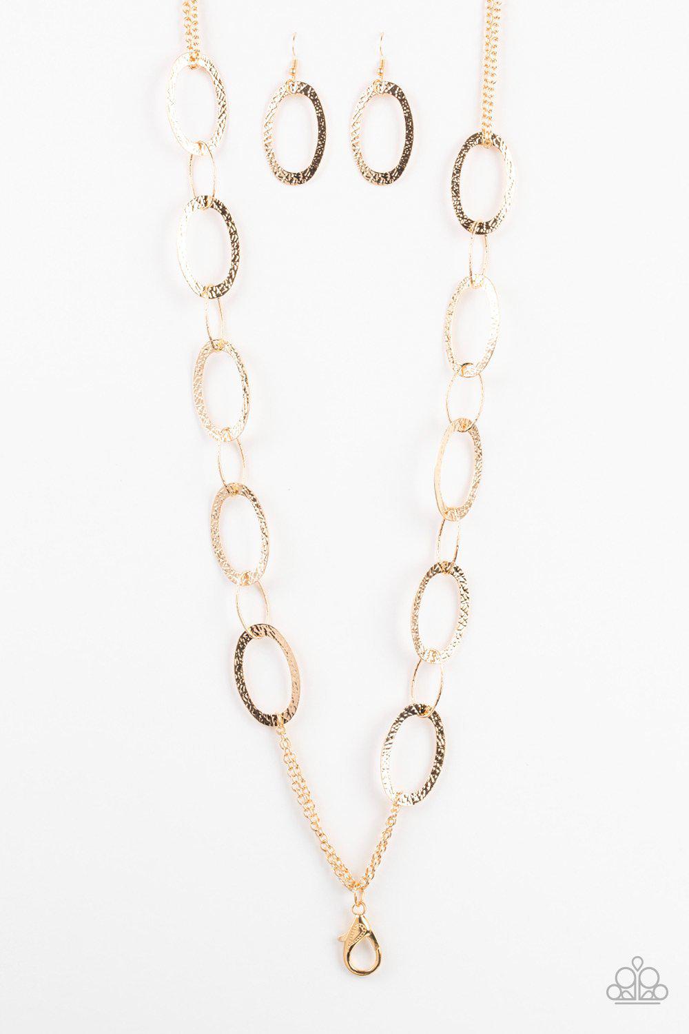 Glimmer Goals Gold Lanyard Necklace - Paparazzi Accessories- lightbox - CarasShop.com - Paparazzi Jewelry by Cara Jewels
