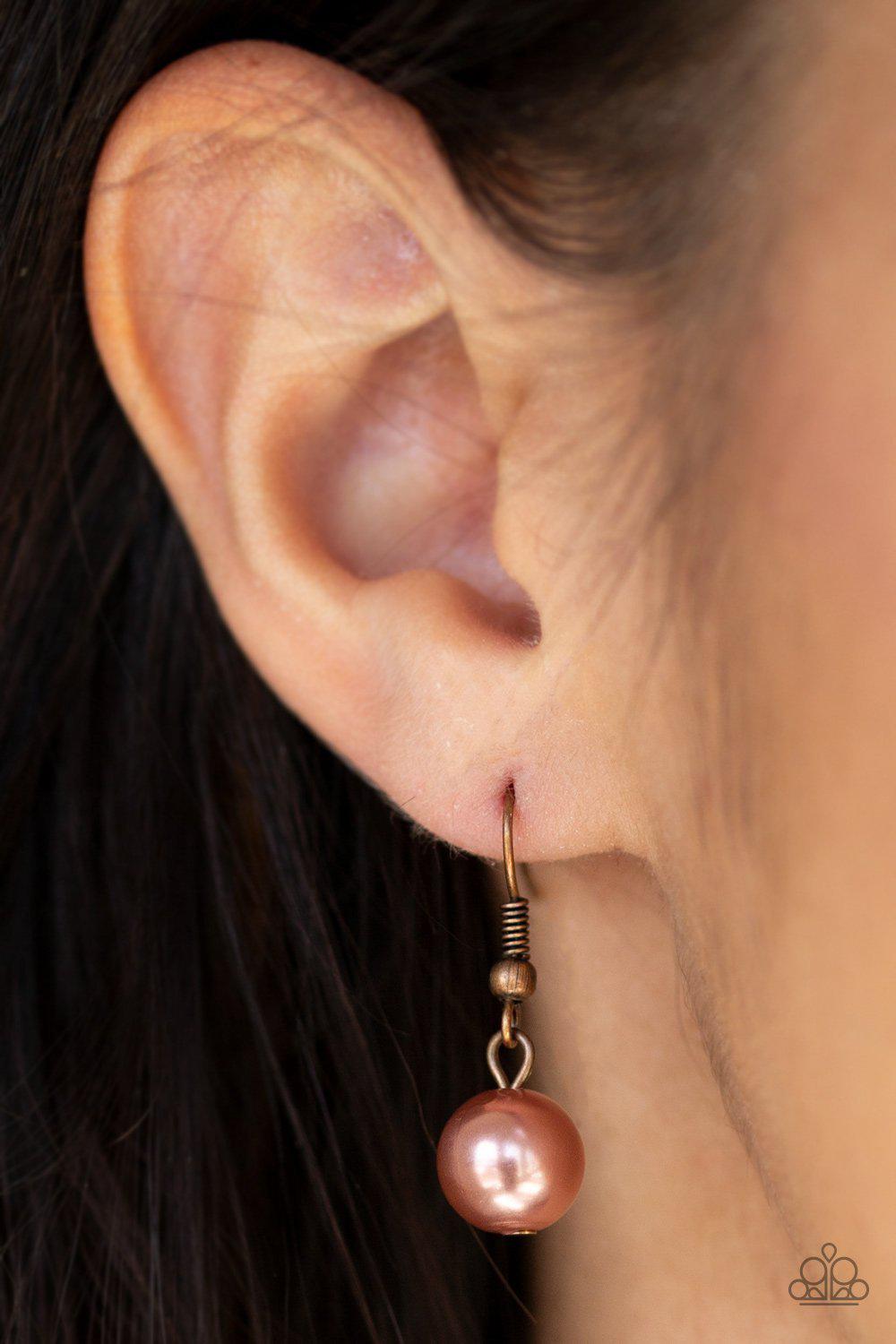 GLIMMER Takes All Copper Pearl and Chain Necklace - Paparazzi Accessories - free matching earrings -CarasShop.com - Paparazzi Jewelry by Cara Jewels