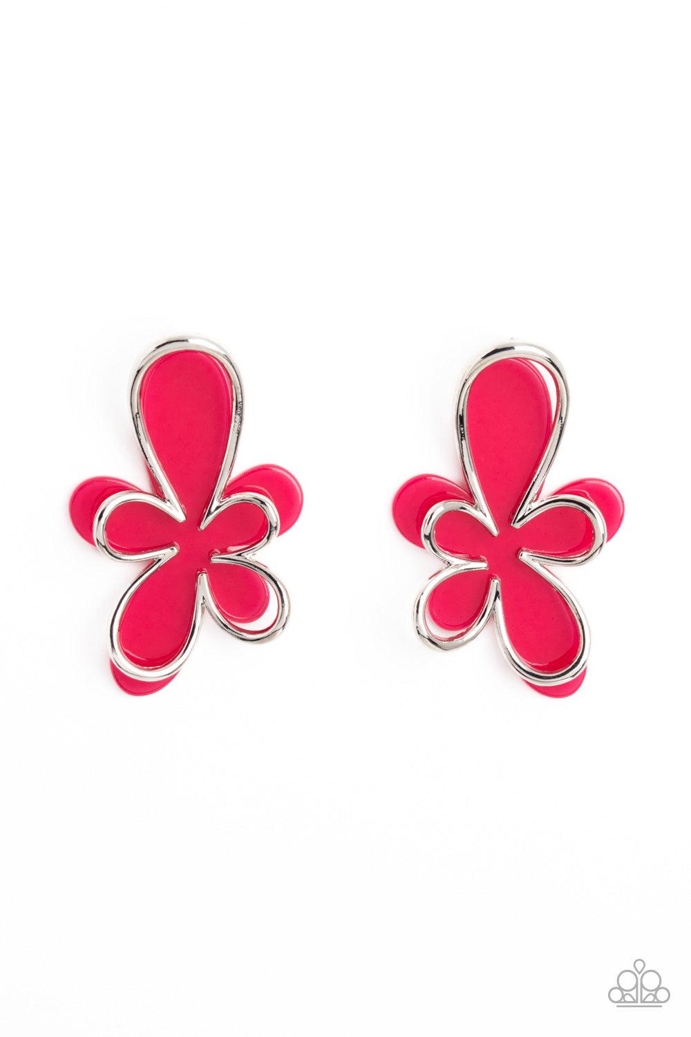 Glimmering Gardens Pink Flower Earrings - Paparazzi Accessories- lightbox - CarasShop.com - Paparazzi Jewelry by Cara Jewels