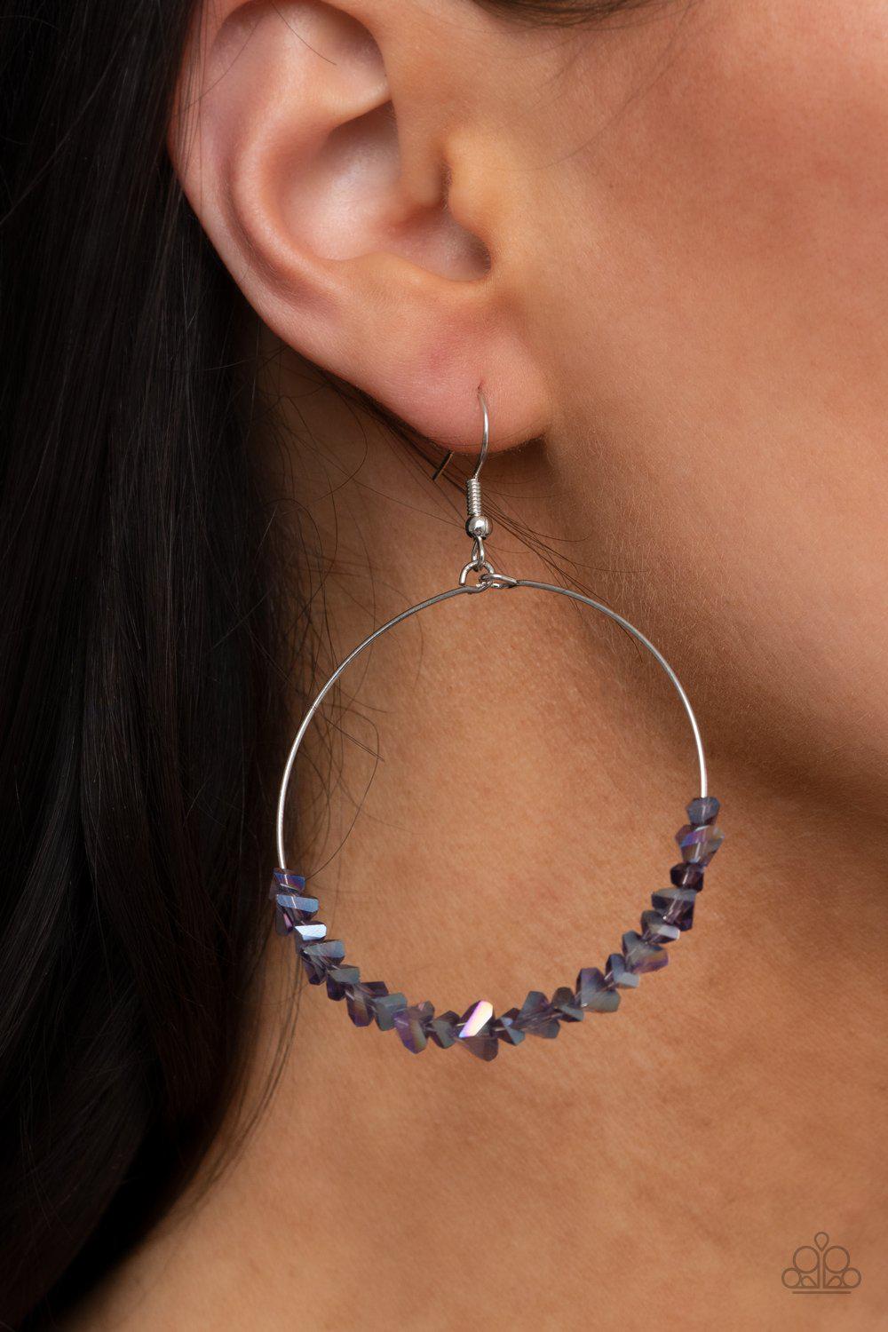 Glimmering Go-Getter Purple Iridescent Stone Earrings - Paparazzi Accessories- on model - CarasShop.com - Paparazzi Jewelry by Cara Jewels