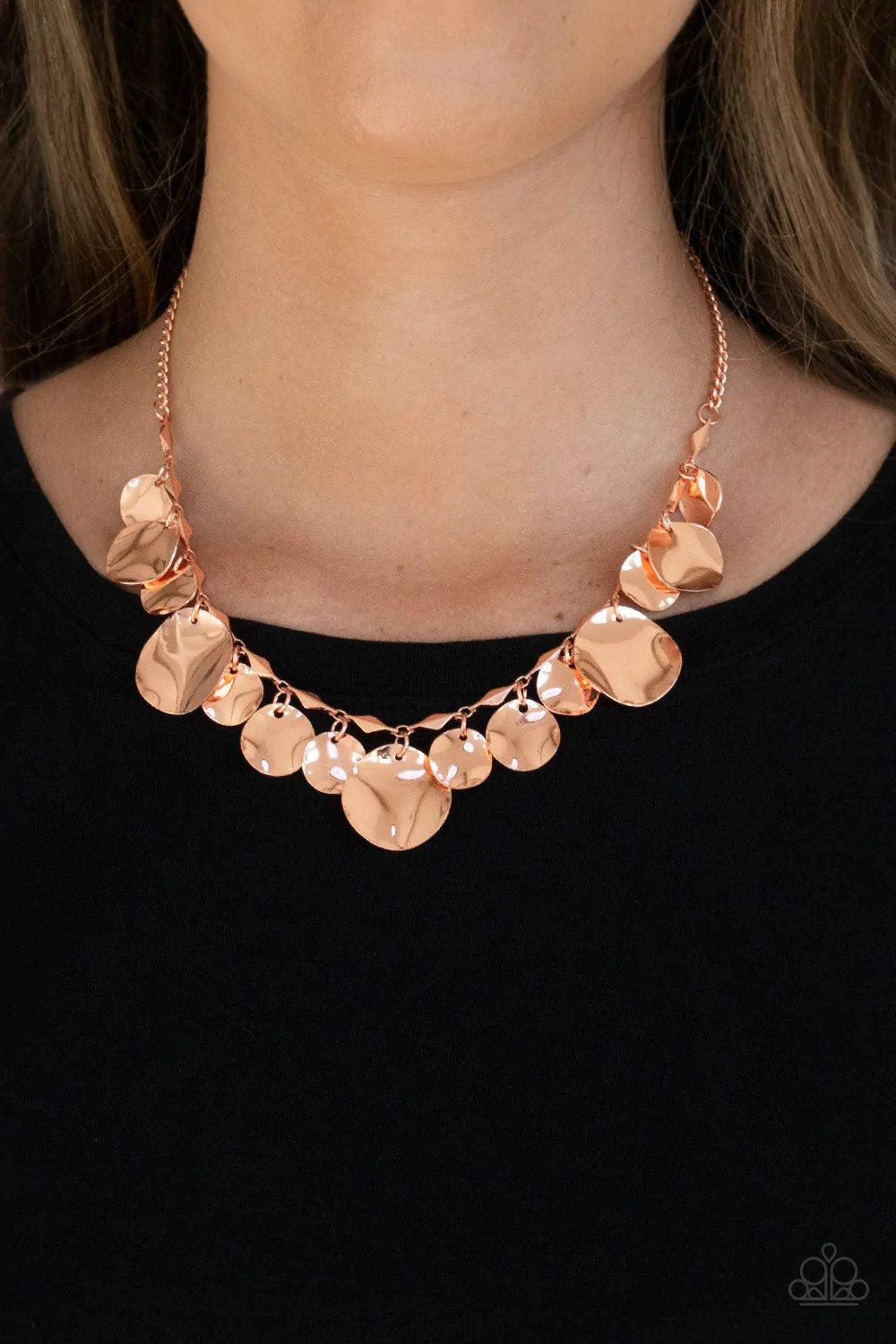 GLISTEN Closely Copper Necklace - Paparazzi Accessories- on model - CarasShop.com - Paparazzi Jewelry by Cara Jewels