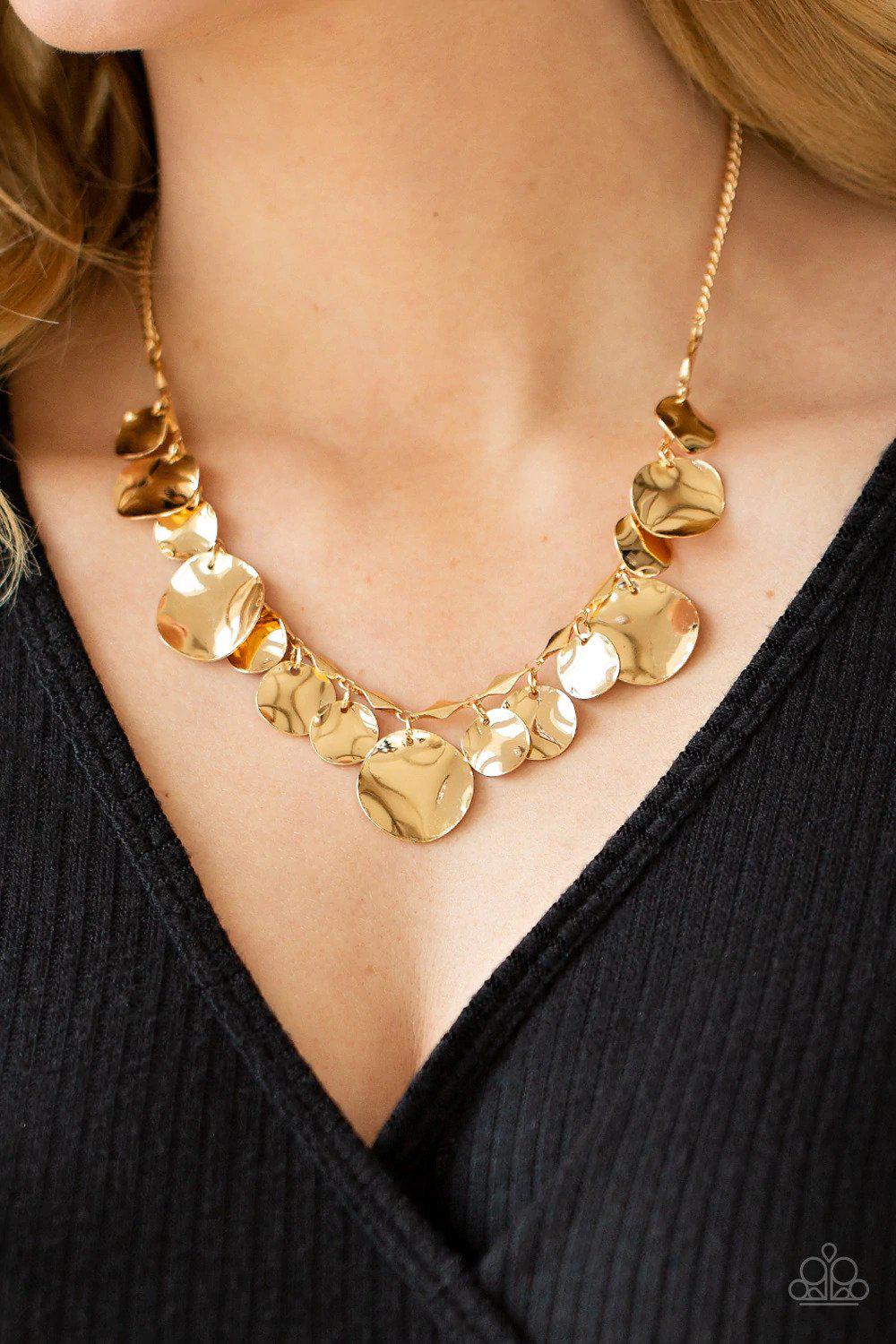GLISTEN Closely Gold Necklace - Paparazzi Accessories- on model - CarasShop.com - Paparazzi Jewelry by Cara Jewels