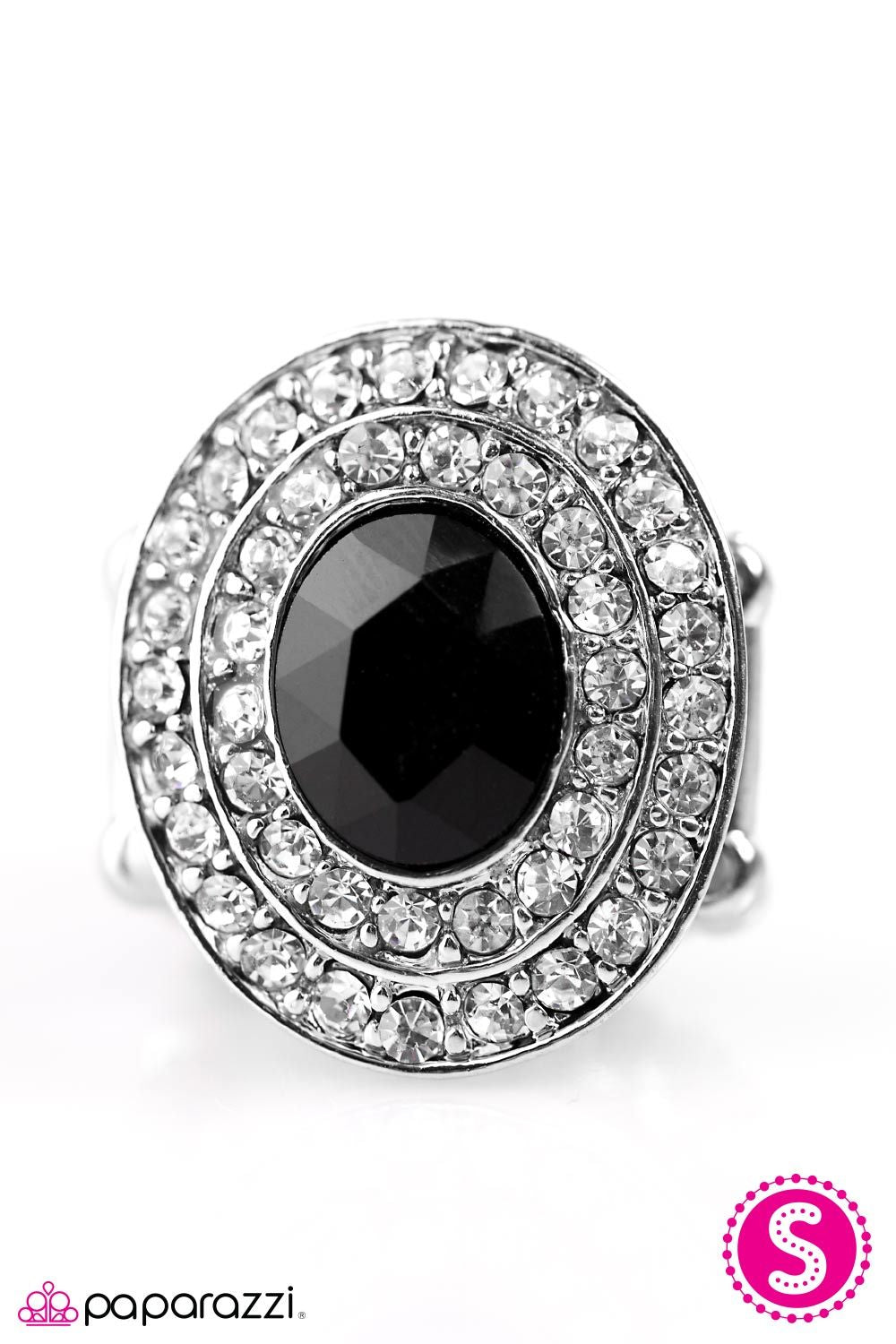 Glitter And Grandeur Black and White Rhinestone Ring - Paparazzi Accessories- on model - CarasShop.com - Paparazzi Jewelry by Cara Jewels