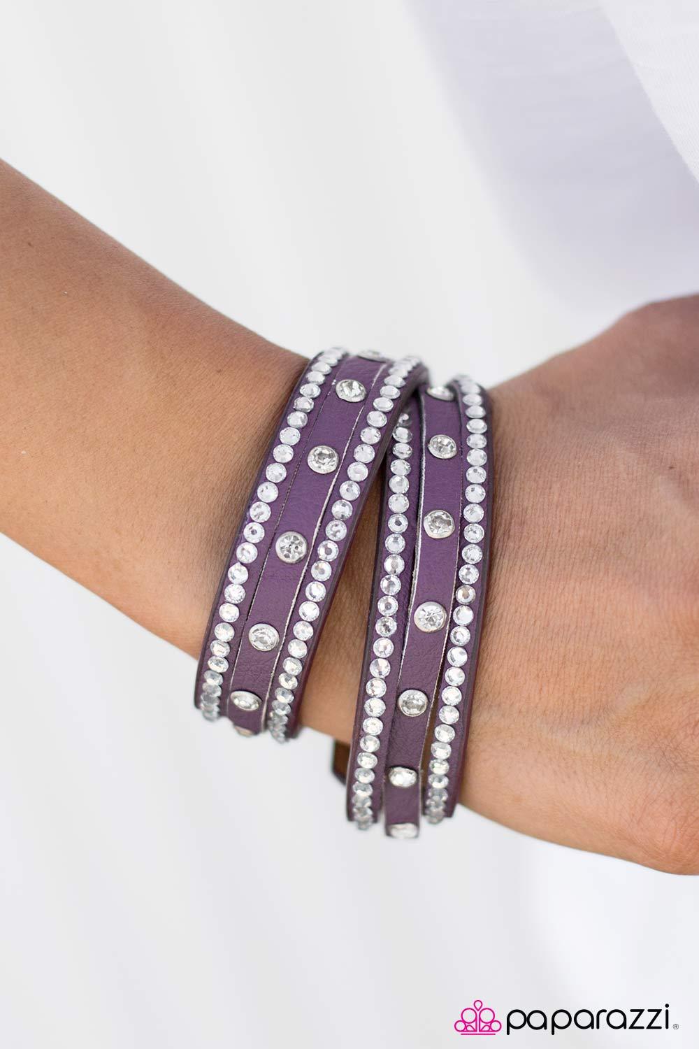 Glitter Band Purple and White Rhinestone Double-wrap Snap Bracelet - Paparazzi Accessories- lightbox - CarasShop.com - Paparazzi Jewelry by Cara Jewels