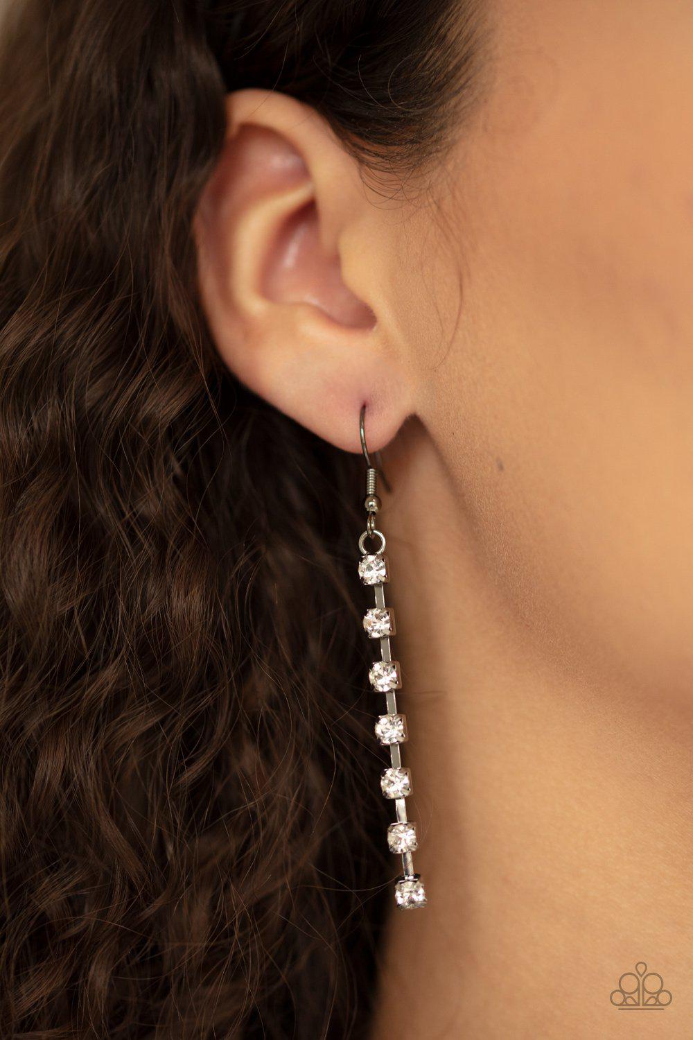 Glitter Bomb Gunmetal Black and White Rhinestone Fringe Necklace - Paparazzi Accessories- on model - CarasShop.com - Paparazzi Jewelry by Cara Jewels