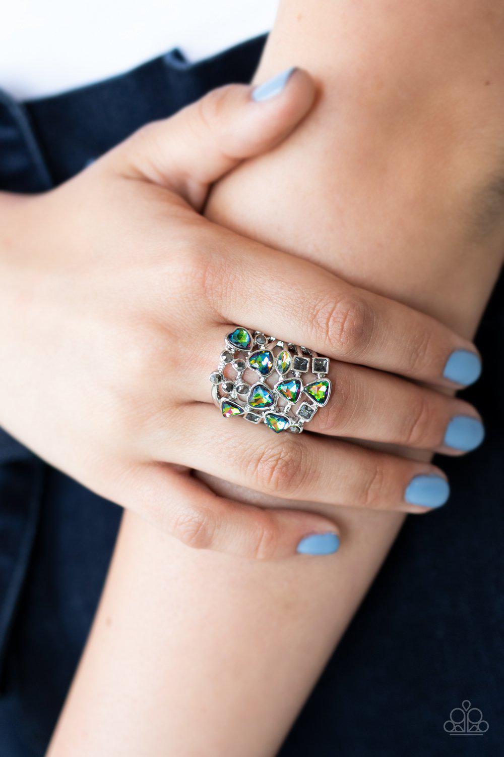 Glitter Flirt Multi "Oil Spill" Rhinestone Ring - Paparazzi Accessories- lightbox - CarasShop.com - Paparazzi Jewelry by Cara Jewels