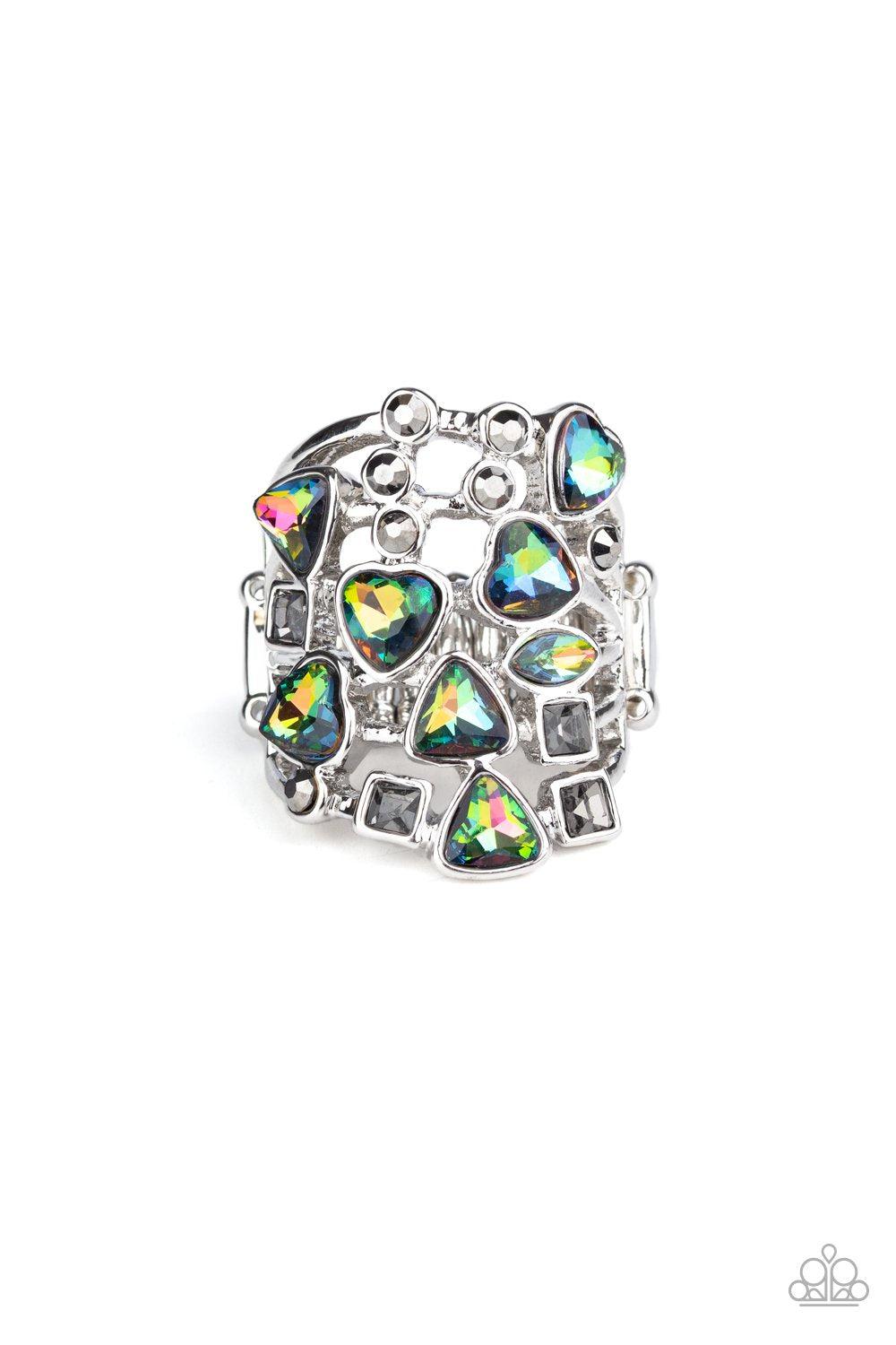 Glitter Flirt Multi "Oil Spill" Rhinestone Ring - Paparazzi Accessories- on model - CarasShop.com - Paparazzi Jewelry by Cara Jewels