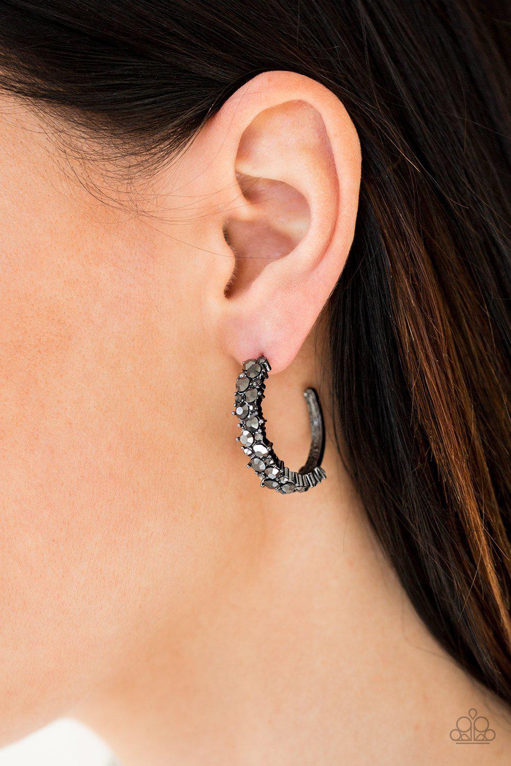 Glitter Galaxy Black Hoop Earrings - Paparazzi Accessories- lightbox - CarasShop.com - Paparazzi Jewelry by Cara Jewels