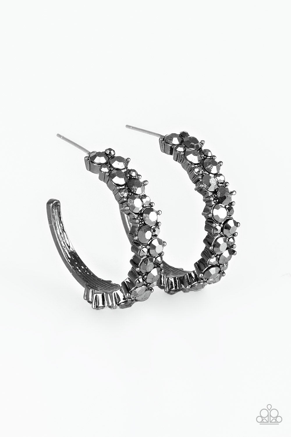Glitter Galaxy Black Hoop Earrings - Paparazzi Accessories- on model - CarasShop.com - Paparazzi Jewelry by Cara Jewels