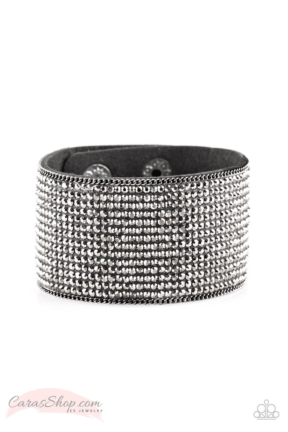 Glitter Gossip Black Hematite Wrap Snap Bracelet - Paparazzi Accessories- lightbox - CarasShop.com - Paparazzi Jewelry by Cara Jewels