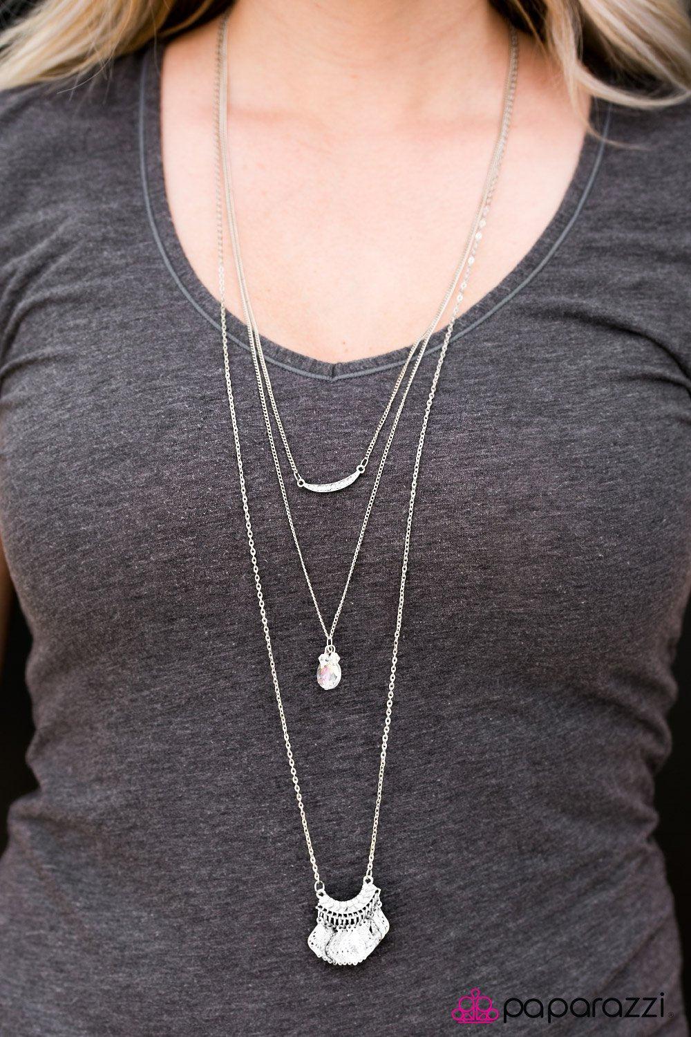 Glitter Guru Tiered Silver and White Necklace - Paparazzi Accessories- lightbox - CarasShop.com - Paparazzi Jewelry by Cara Jewels