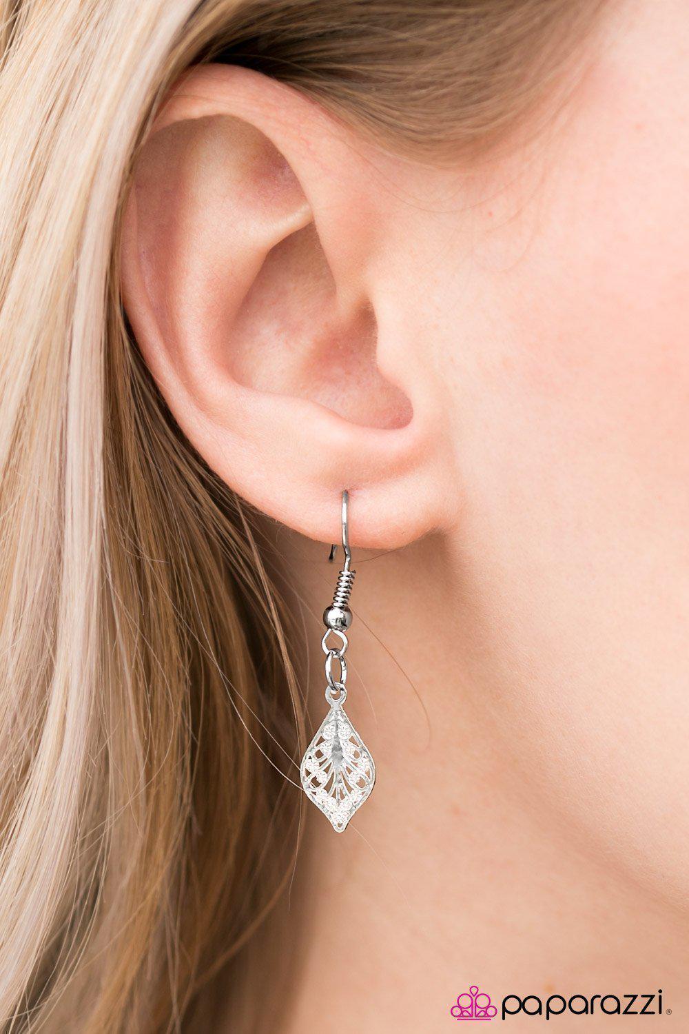 Glitter Guru Tiered Silver and White Necklace - Paparazzi Accessories- on model - CarasShop.com - Paparazzi Jewelry by Cara Jewels