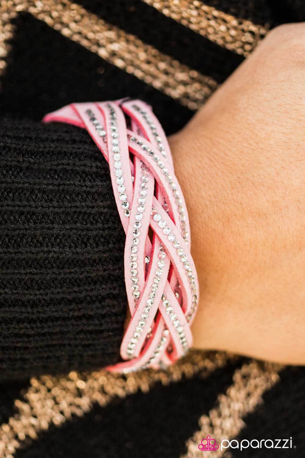 Glitter Patrol Pink Braided Urban Wrap Snap Bracelet - Paparazzi Accessories- lightbox - CarasShop.com - Paparazzi Jewelry by Cara Jewels