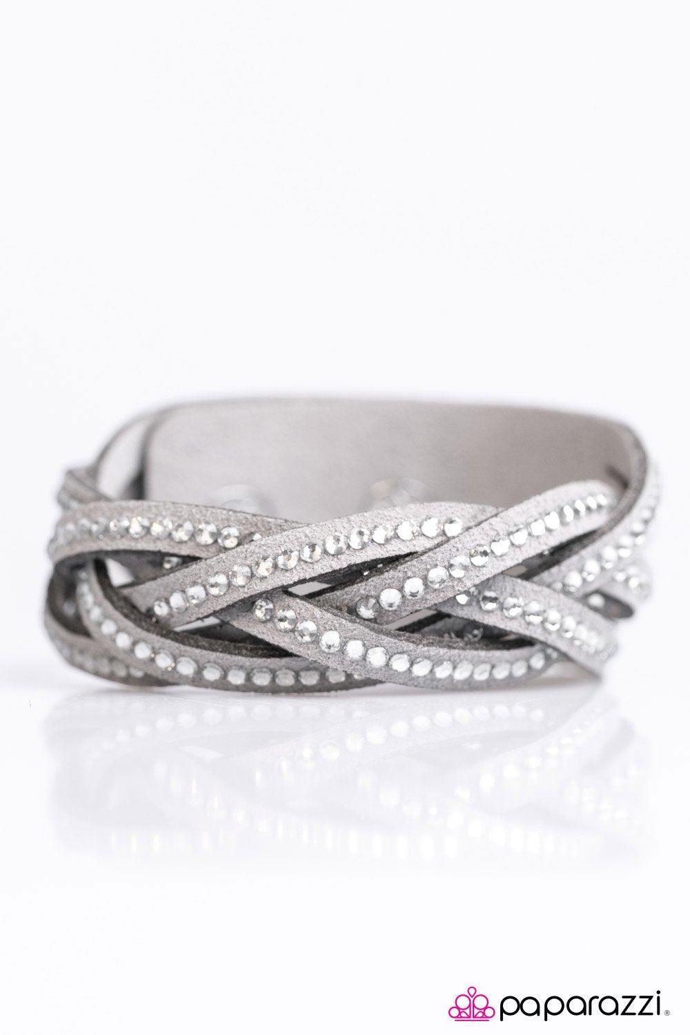 Glitter Patrol Silver Braided Urban Wrap Snap Bracelet - Paparazzi Accessories- on model - CarasShop.com - Paparazzi Jewelry by Cara Jewels