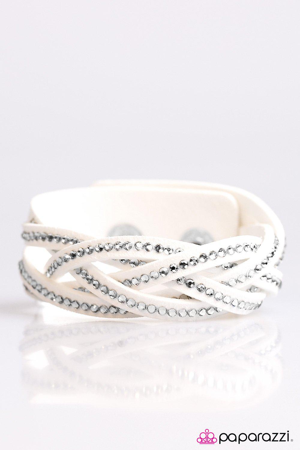 Glitter Patrol White Braided Urban Wrap Snap Bracelet - Paparazzi Accessories- lightbox - CarasShop.com - Paparazzi Jewelry by Cara Jewels
