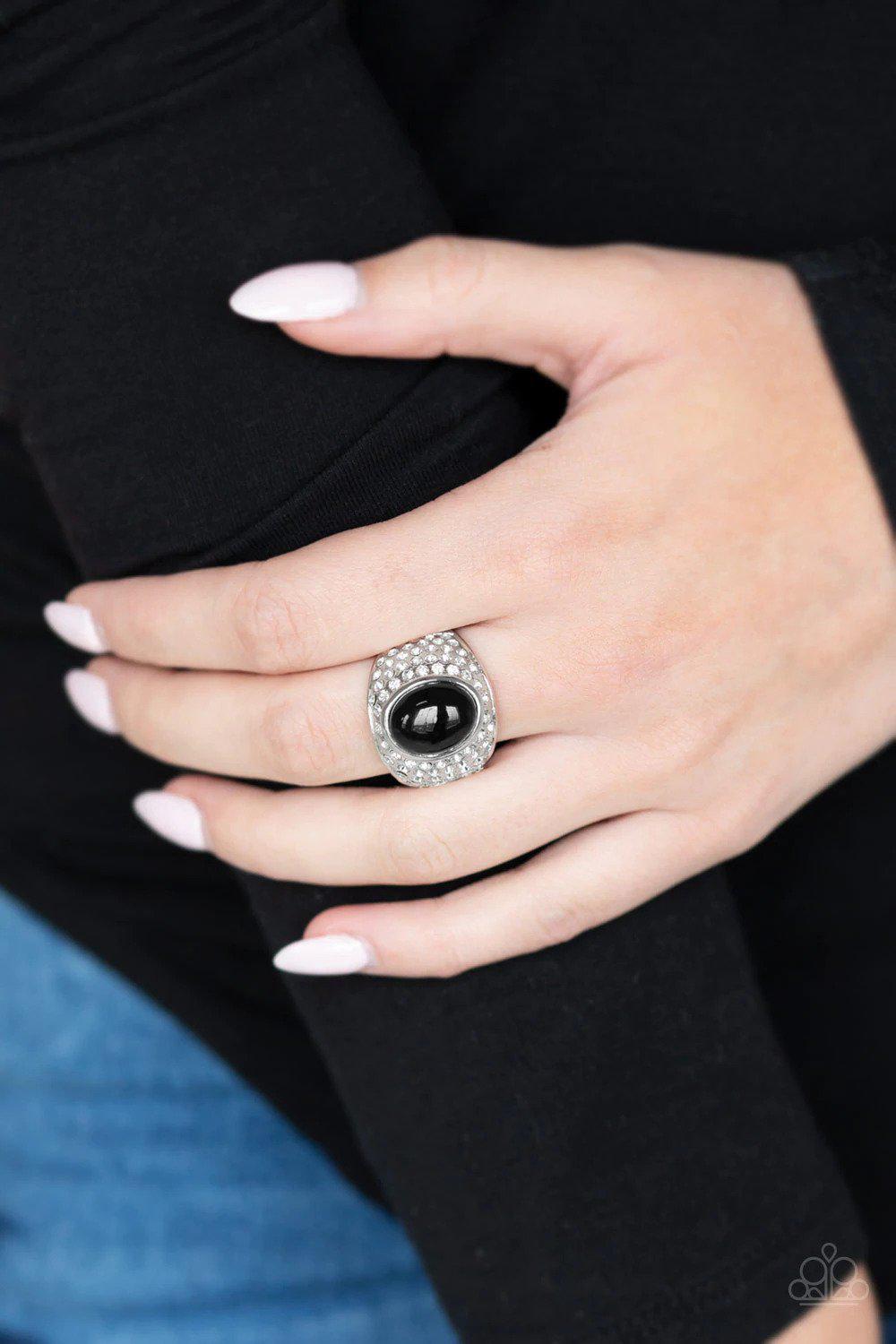 Glittering Go-Getter Black Ring - Paparazzi Accessories- on model - CarasShop.com - Paparazzi Jewelry by Cara Jewels