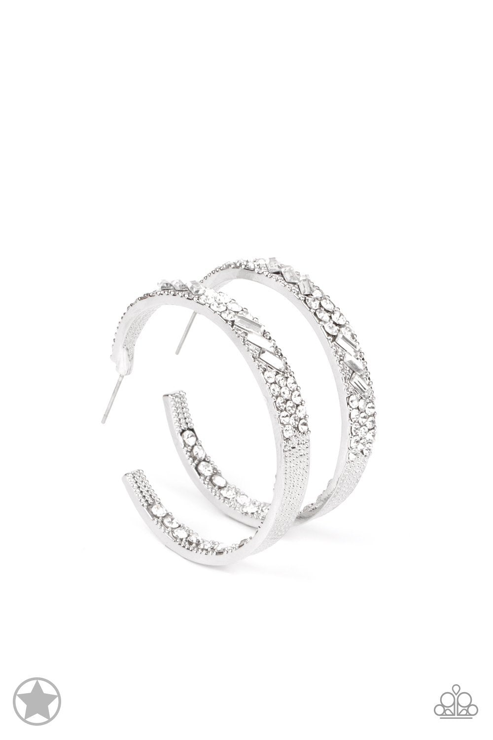 Glitzy by Association White Rhinestone Hoop Earrings - Paparazzi Accessories- lightbox - CarasShop.com - Paparazzi Jewelry by Cara Jewels