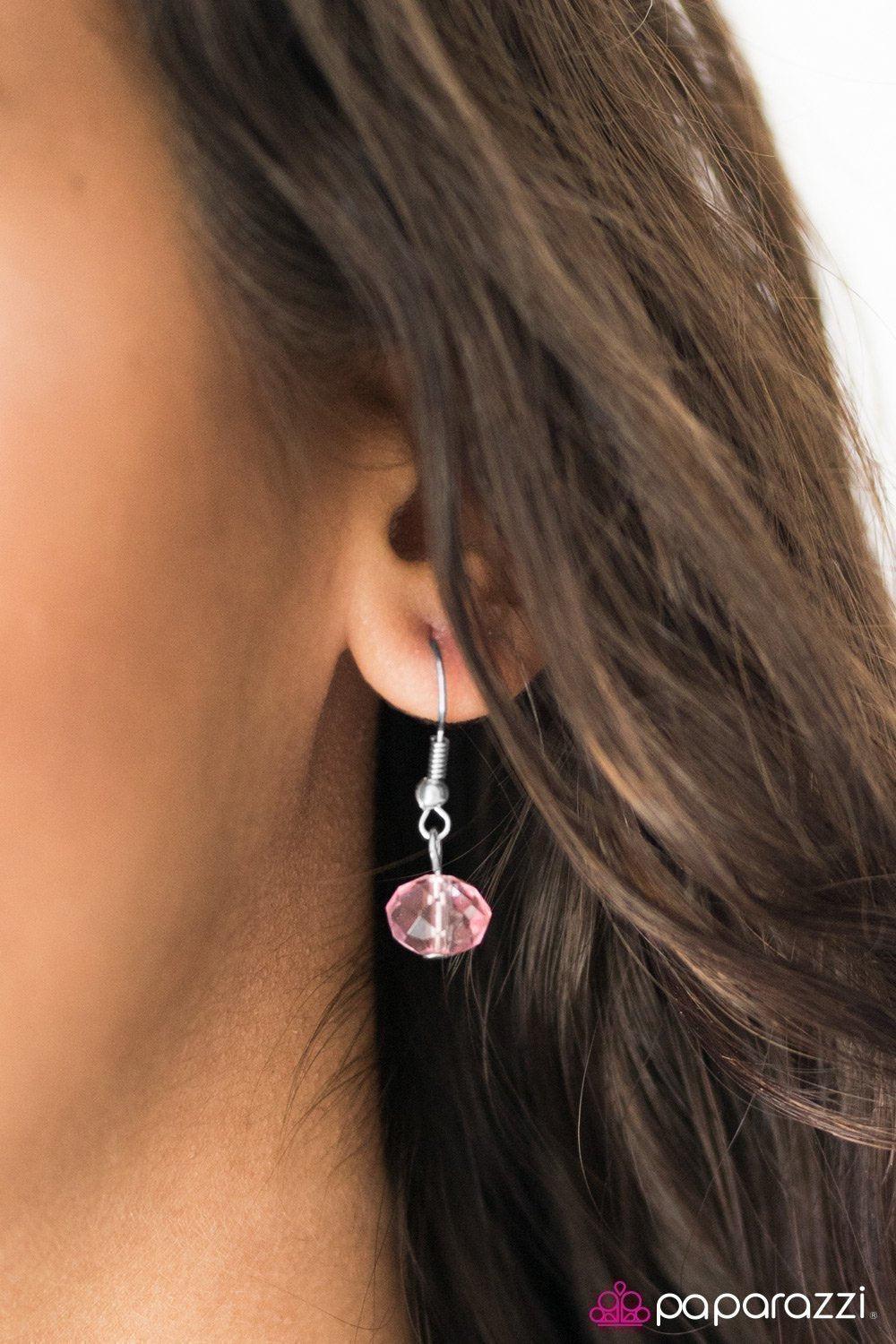 Glitzy-est Of Them All Pink Lanyard Necklace - Paparazzi Accessories - free matching earrings -CarasShop.com - Paparazzi Jewelry by Cara Jewels