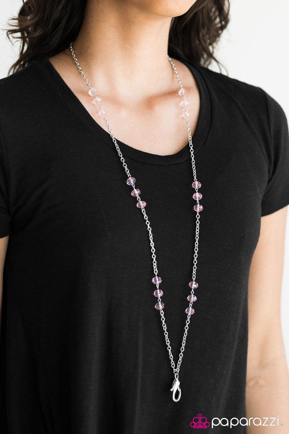 Glitzy-est Of Them All Pink Lanyard Necklace - Paparazzi Accessories- lightbox - CarasShop.com - Paparazzi Jewelry by Cara Jewels