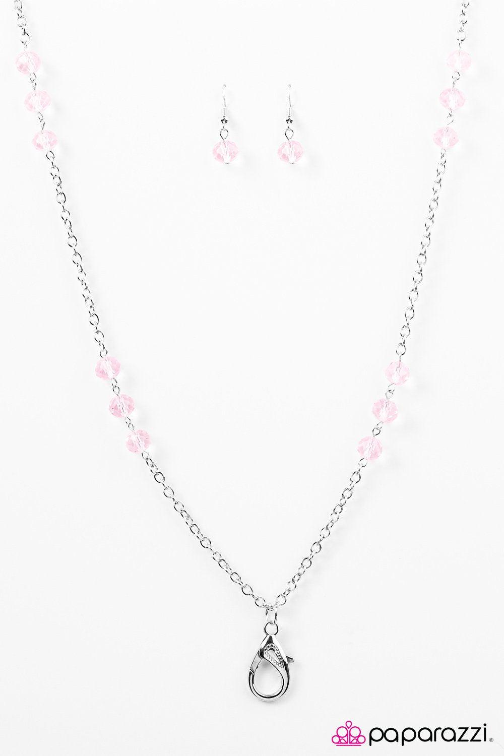 Glitzy-est Of Them All Pink Lanyard Necklace - Paparazzi Accessories- on model - CarasShop.com - Paparazzi Jewelry by Cara Jewels