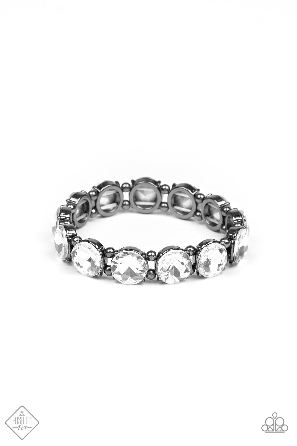 Glitzy Glamorous Gunmetal and White Rhinestone Bracelet - Paparazzi Accessories- Necklace - CarasShop.com - Paparazzi Jewelry by Cara Jewels