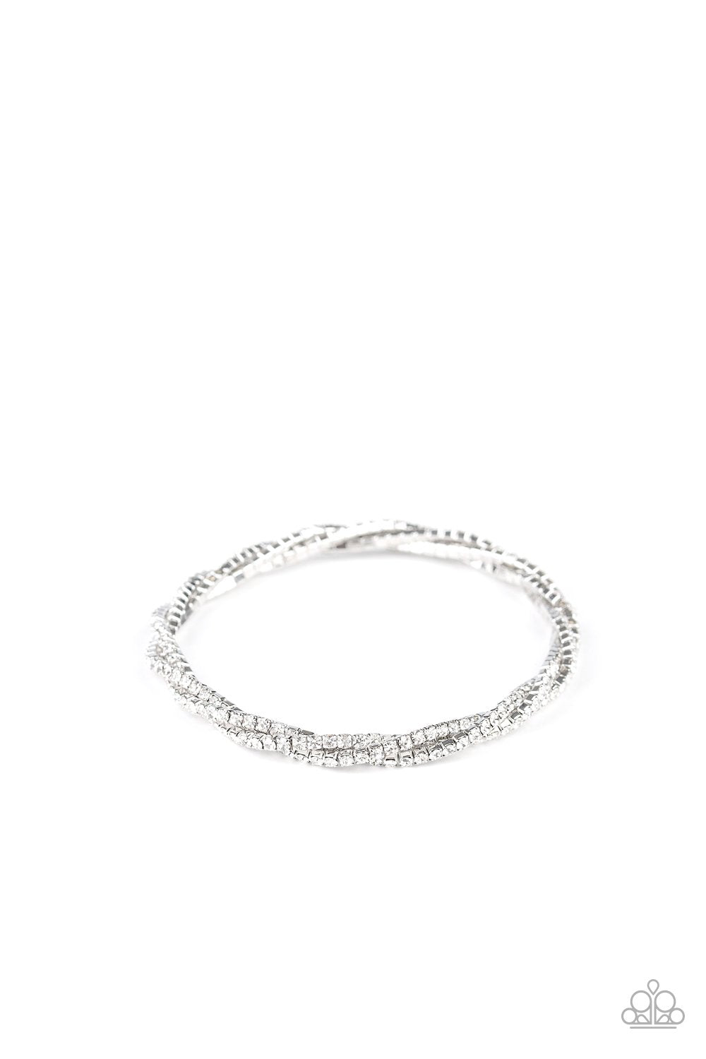 Glitzy Gleam White Rhinestone Stretch Bangle Bracelet - Paparazzi Accessories- lightbox - CarasShop.com - Paparazzi Jewelry by Cara Jewels