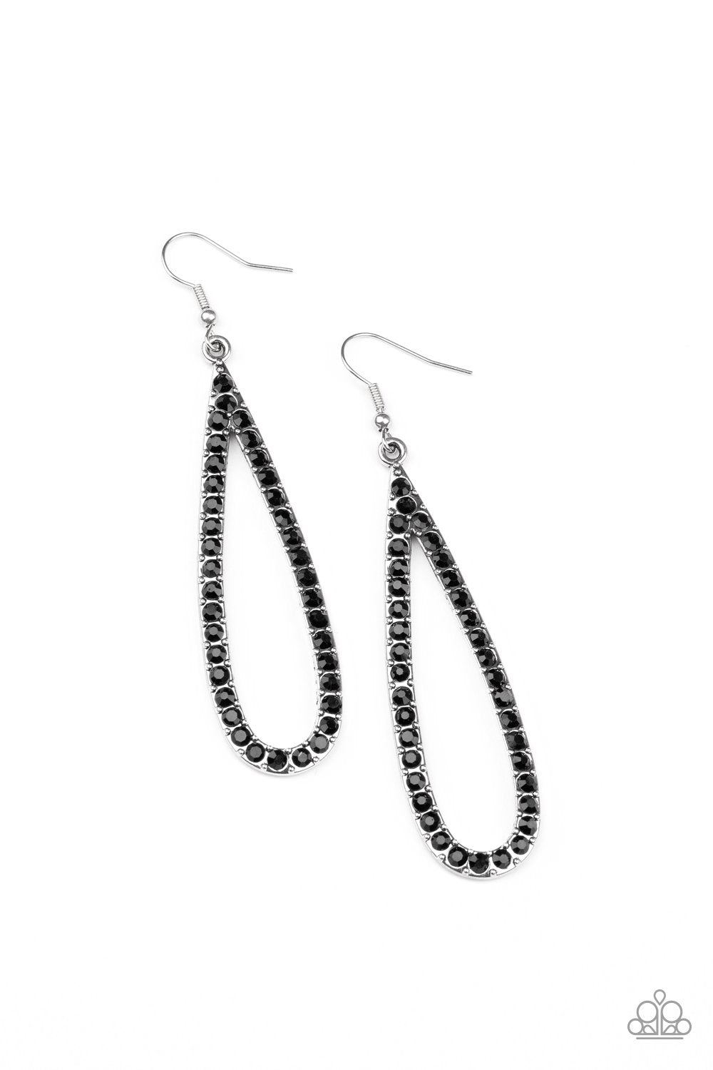 Glitzy Goals Black Rhinestone Teardrop Earrings - Paparazzi Accessories- lightbox - CarasShop.com - Paparazzi Jewelry by Cara Jewels