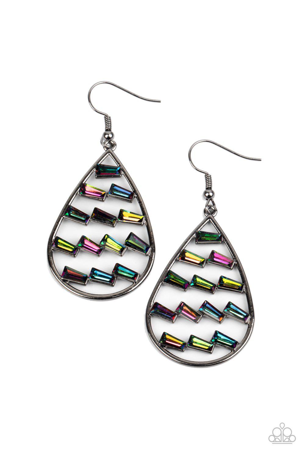 Glitzy Grit Multi Oil Spill Rhinestone Earrings - Paparazzi Accessories- lightbox - CarasShop.com - Paparazzi Jewelry by Cara Jewels