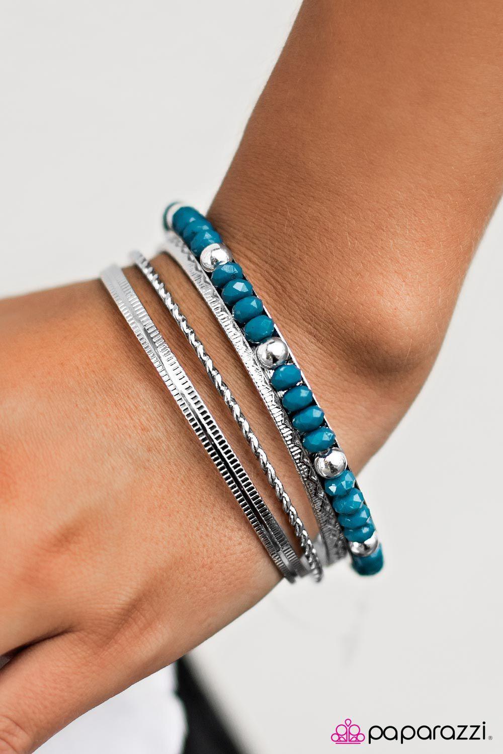 Glitzy Thinking Blue and Silver Bangle Bracelet Set - Paparazzi Accessories- lightbox - CarasShop.com - Paparazzi Jewelry by Cara Jewels