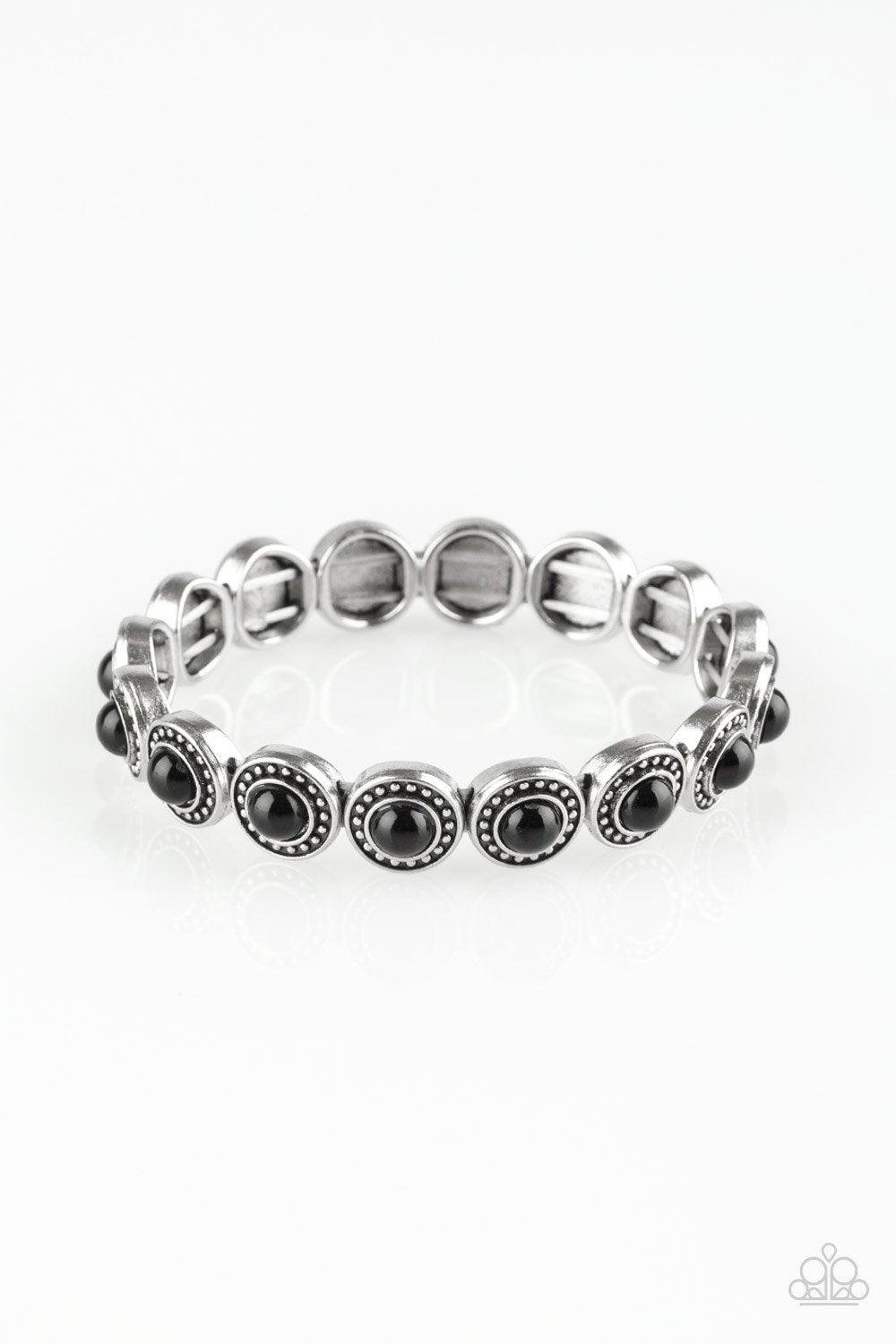 Globetrotter Goals Black and Silver Bracelet - Paparazzi Accessories- on model - CarasShop.com - Paparazzi Jewelry by Cara Jewels