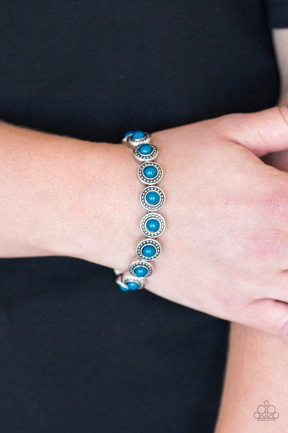 Globetrotter Goals Blue Stretch Bracelet - Paparazzi Accessories- lightbox - CarasShop.com - Paparazzi Jewelry by Cara Jewels