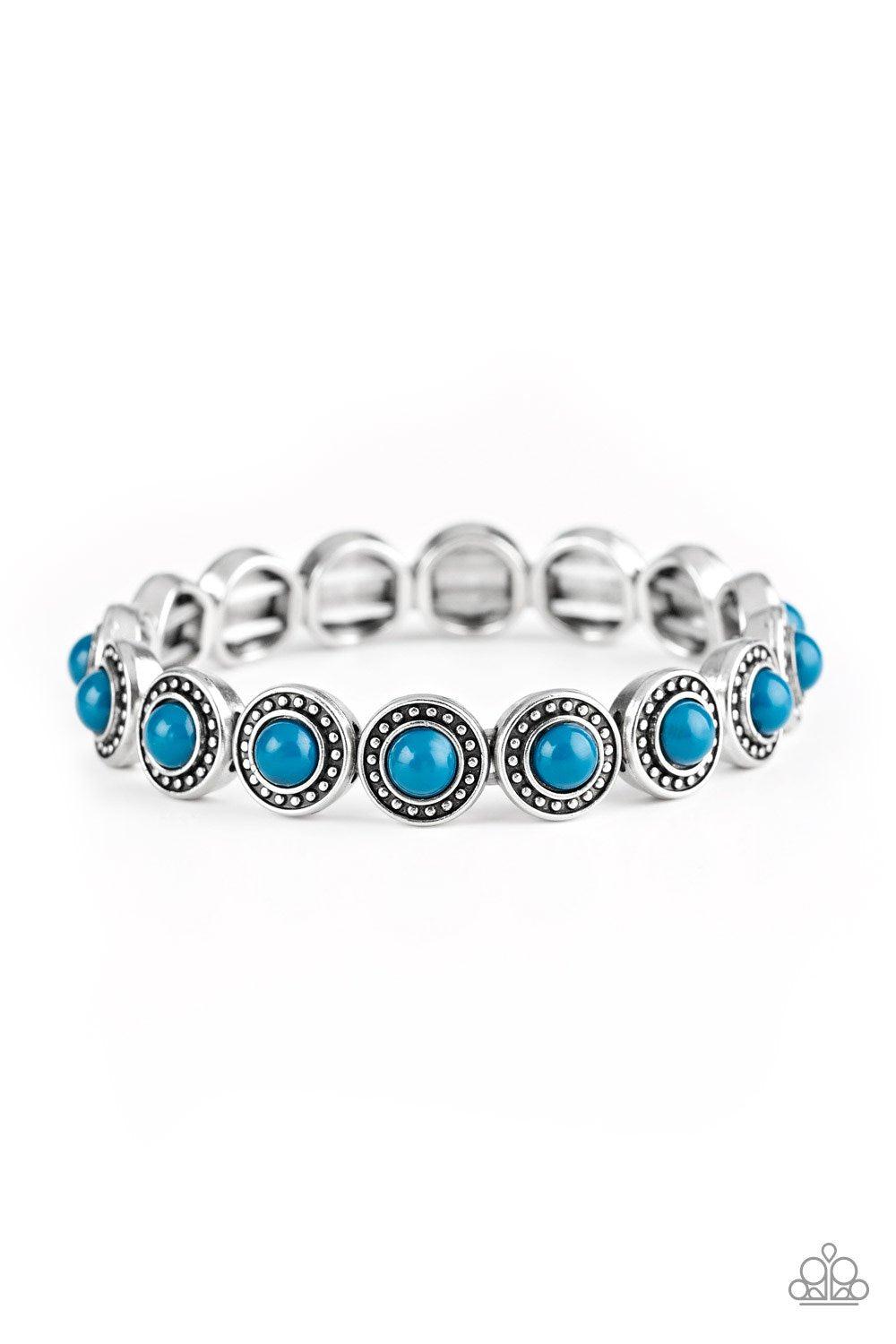 Globetrotter Goals Blue Stretch Bracelet - Paparazzi Accessories- on model - CarasShop.com - Paparazzi Jewelry by Cara Jewels