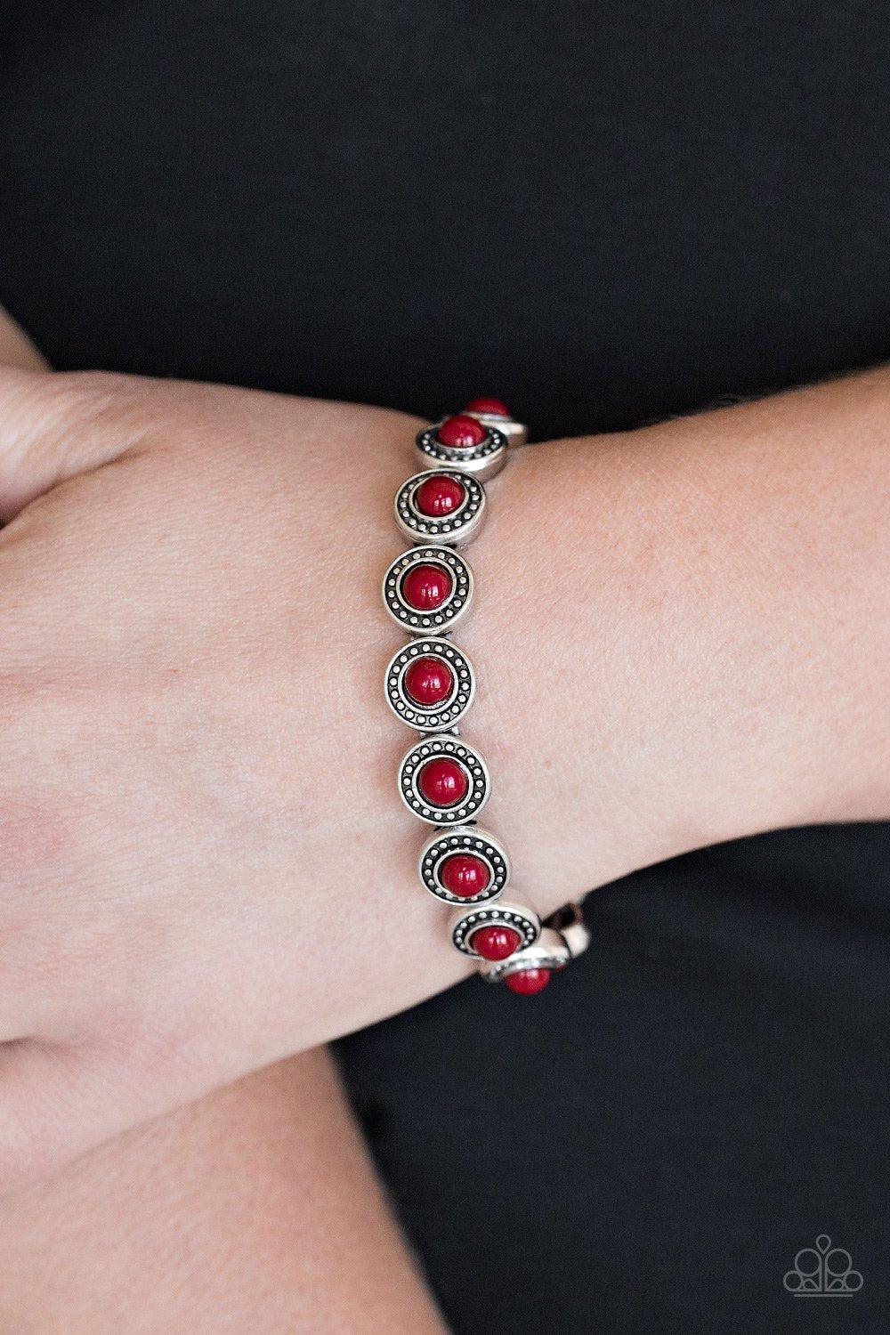 Globetrotter Goals Red and Silver Bracelet - Paparazzi Accessories- lightbox - CarasShop.com - Paparazzi Jewelry by Cara Jewels