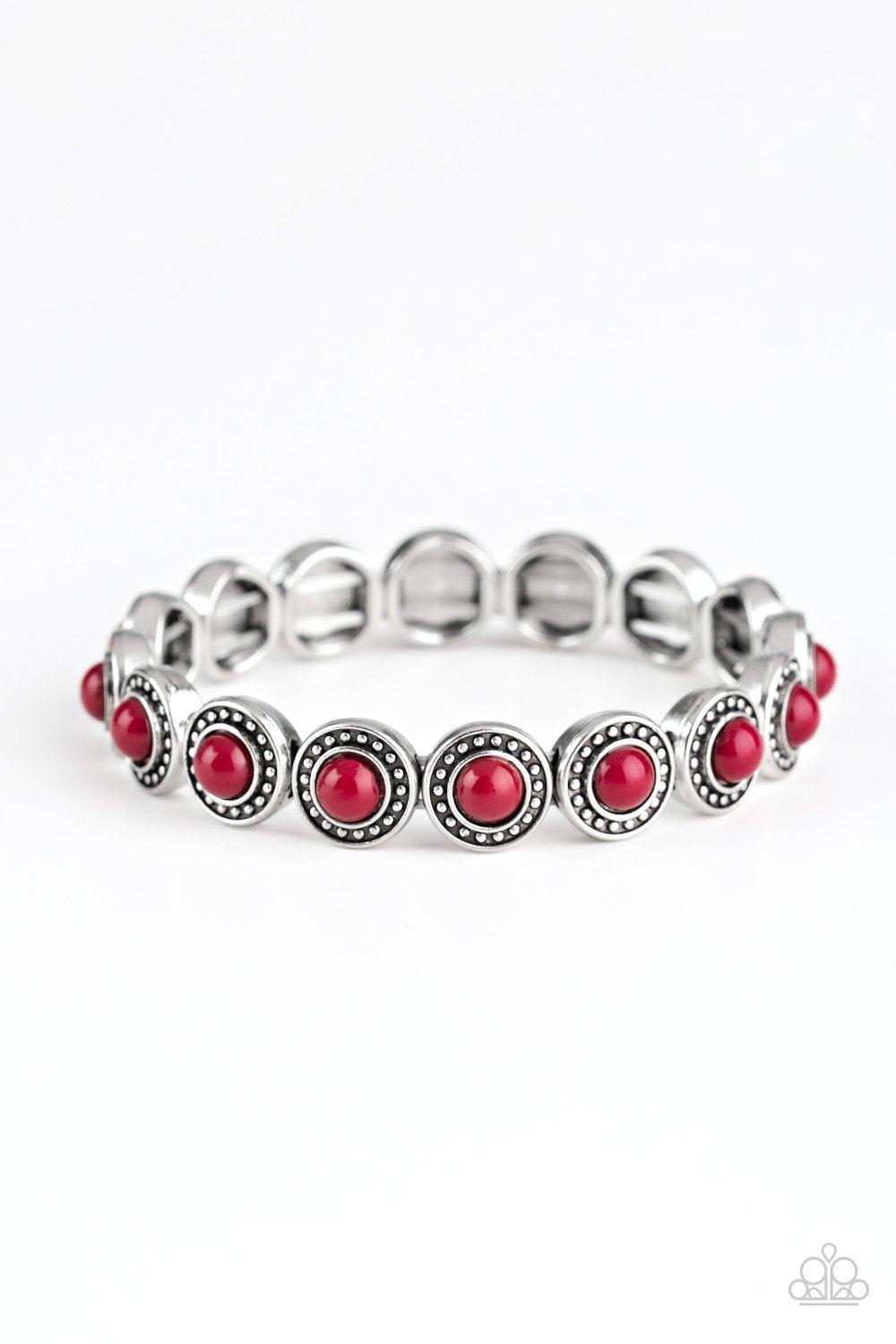 Globetrotter Goals Red and Silver Bracelet - Paparazzi Accessories- on model - CarasShop.com - Paparazzi Jewelry by Cara Jewels