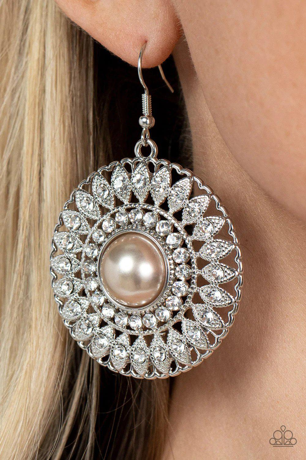 Glorified Glitz Brown Earrings - Paparazzi Accessories- on model - CarasShop.com - Paparazzi Jewelry by Cara Jewels