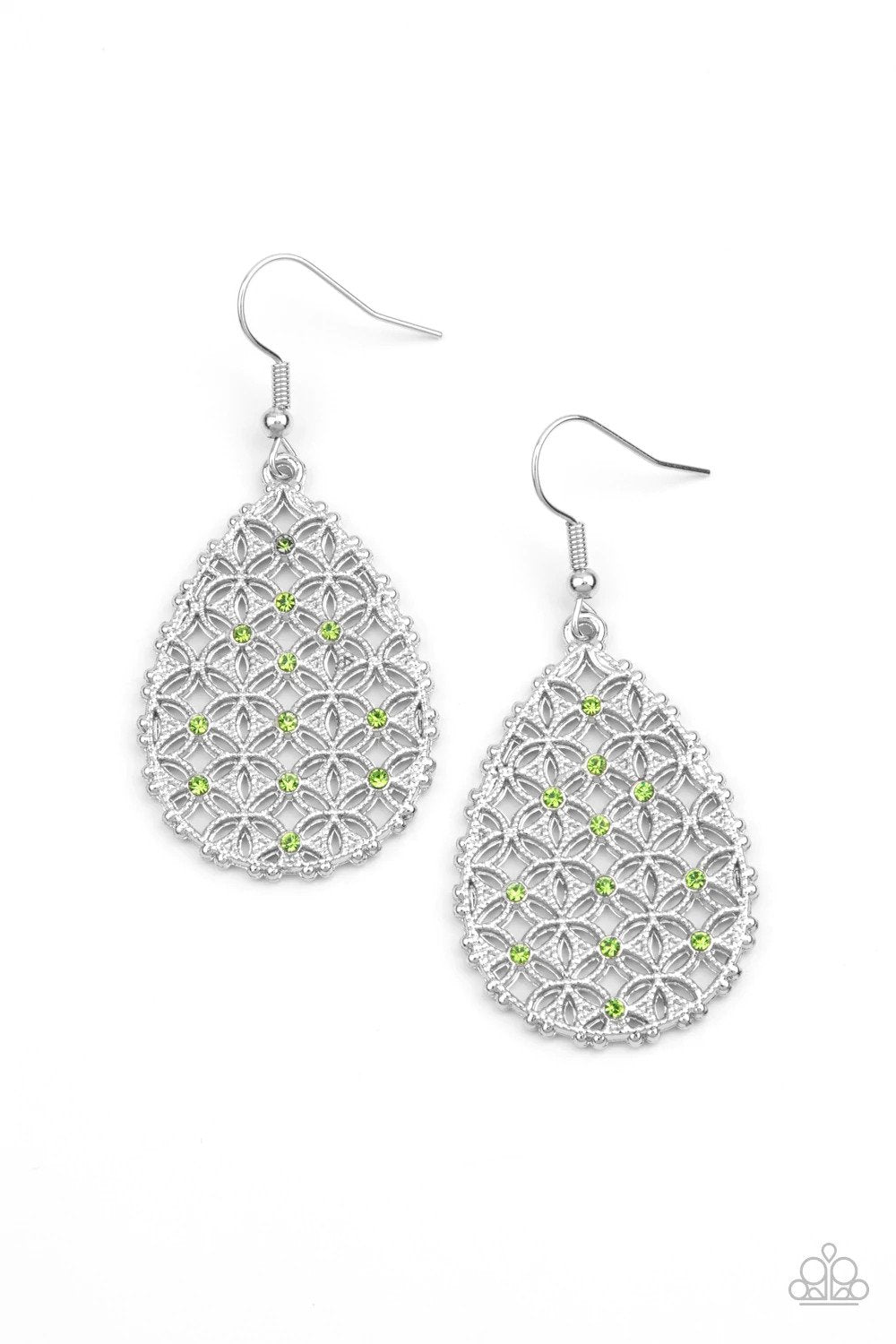Glorious Gardens Green Earrings - Paparazzi Accessories- lightbox - CarasShop.com - Paparazzi Jewelry by Cara Jewels