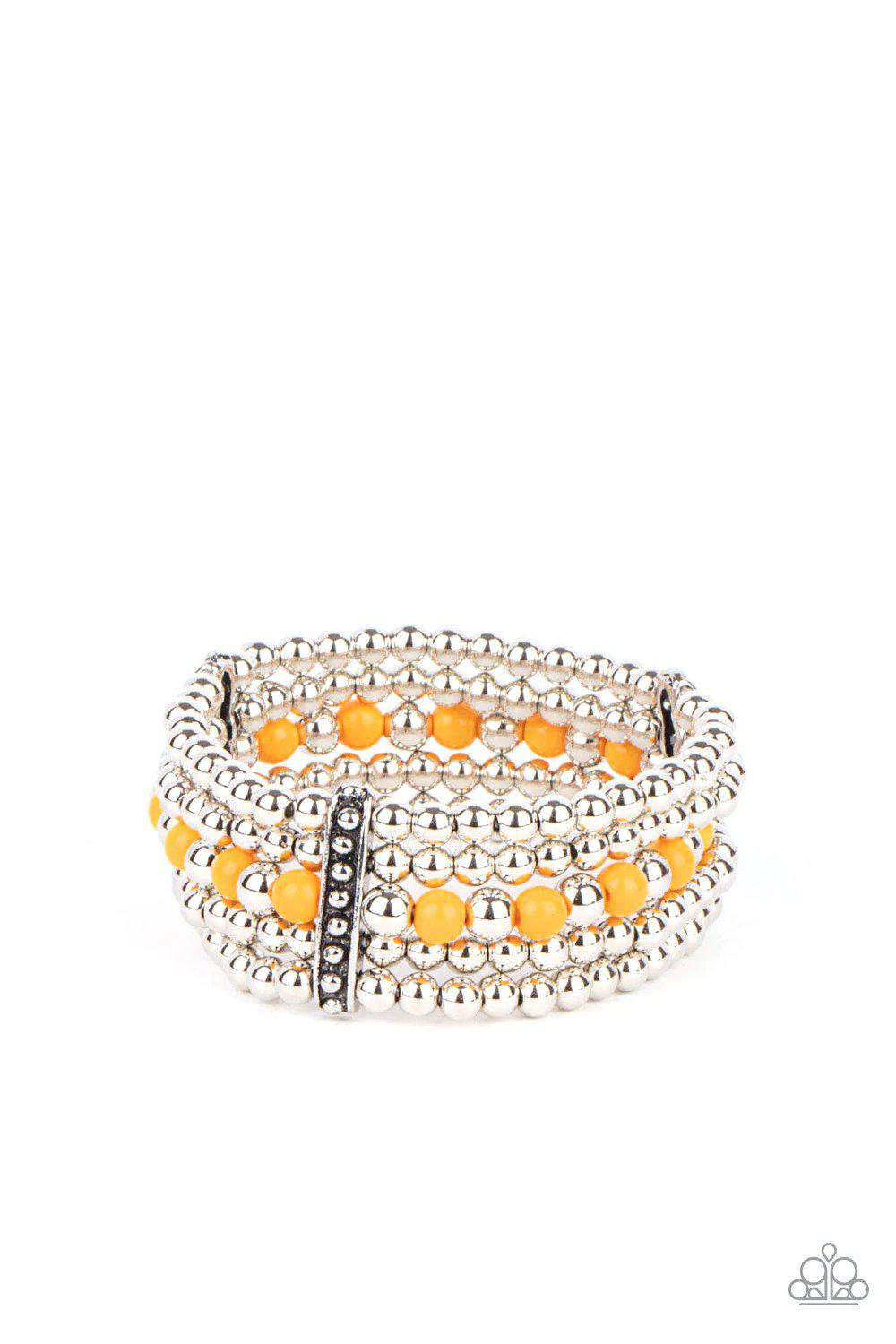 Gloss Over The Details Orange and Silver Bracelet - Paparazzi Accessories- lightbox - CarasShop.com - Paparazzi Jewelry by Cara Jewels