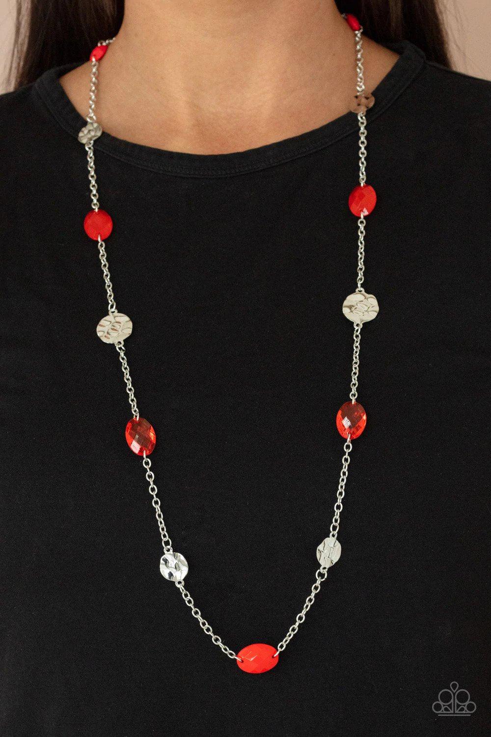 Glossy Glamorous Red Necklace - Paparazzi Accessories- on model - CarasShop.com - Paparazzi Jewelry by Cara Jewels