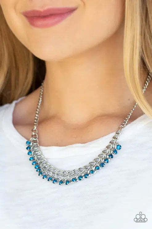 Glow and Grind Blue Necklace - Paparazzi Accessories- on model - CarasShop.com - Paparazzi Jewelry by Cara Jewels
